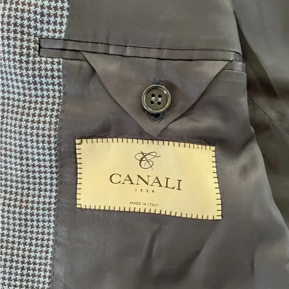 CANALI made in italy Silk Linen Wool‎ Puppytooth Check Jacket Size 48 R $1895
